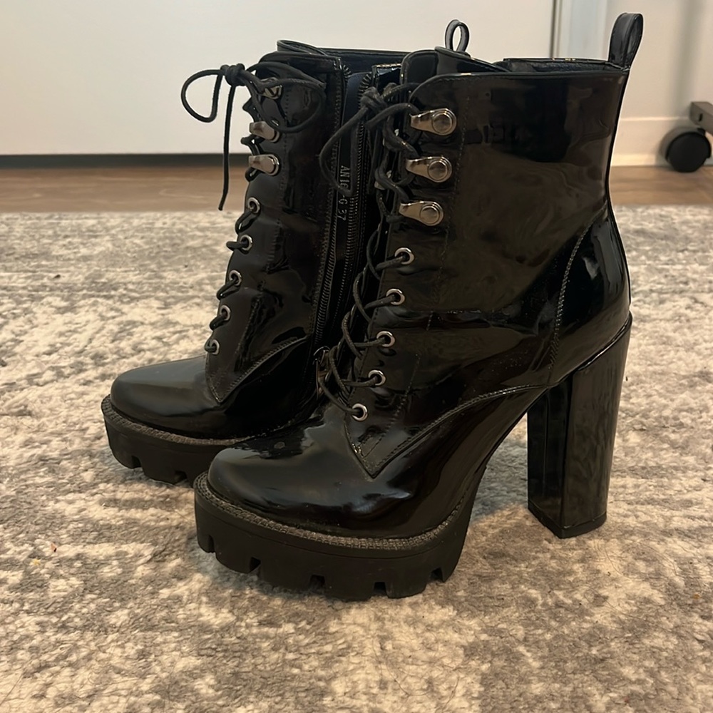 Black heeled combat boots